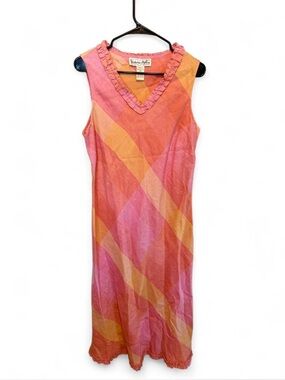 Victoria Holley vintage sleeveless 100% linen maxi dress 14p